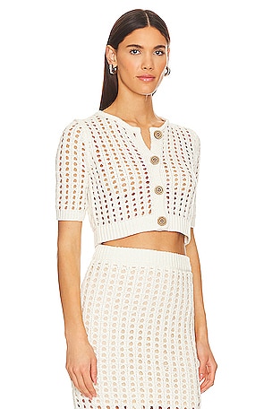 525 Adele Open Stitch Cropped Cardi in White