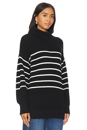 525 Elise Oversized Striped Turtleneck Pullover in Black