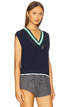 525 Wendy Varsity Crochet V-neck Vest in Navy