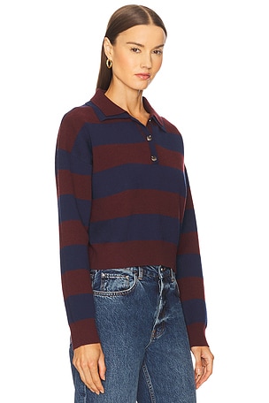 525 America Lennon Double Collar Rugby Stripe Pullover in Burgundy