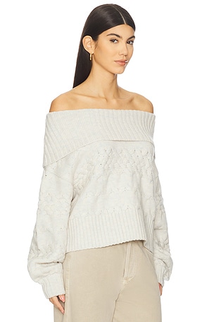 525 America Maureen Mixed Cable Cowl Neck Pullover in Ivory. Size S. Also