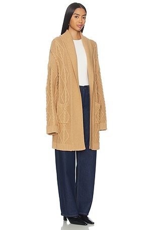 525 America Peggy Shawl Collar Cable Cardigan in Tan. Size XS. Also