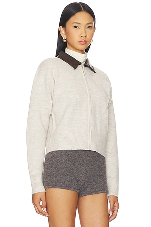 525 America Faux Leather Collar Zip Up Cardigan in Taupe. Size XS. Also