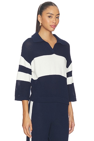 525 America Zuri Johnny Collar Mesh Rugby Pullover in Navy,White