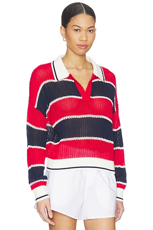 525 America Alexa Rugby Stripe Polo Pullover in Red,Navy. Size S. Also