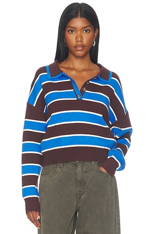 Vera Double Johnny Collar Rugby Stripe Pullover Sweater 525 America