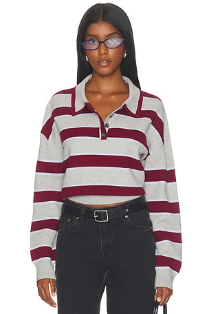 Vera Double Johnny Collar Rugby Stripe Pullover Sweater 525 America