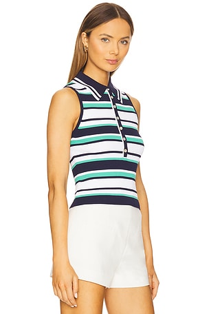525 Vivienne Johnny Collar Striped Tank in Navy,White