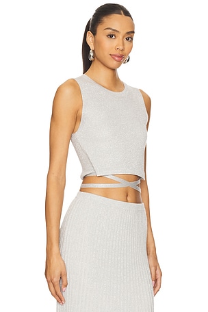 525 Stevie Cropped Lurex Tie Tank in Metallic Silver
