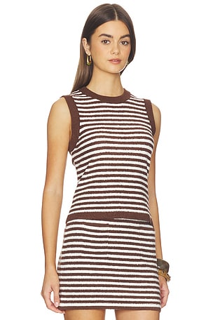 525 America Alessia Teddy Stripe Crew Neck Tank in Chocolate