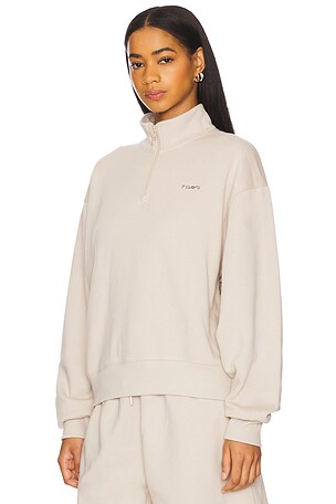 7 Days Active Organic Fitted Half Zip Sweatshirt in Taupe. Size XS. Also