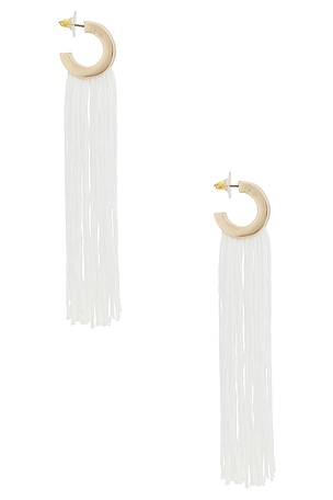 8 Other Reasons Long Flowing Tassels Hoop Earrings in White