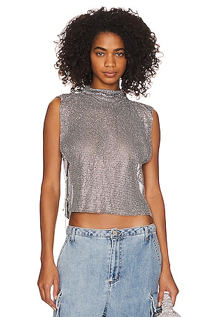 8 Other Reasons Rhinestone Mesh Cowl Neck Top in Black