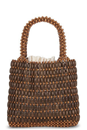 8 Other Reasons Beaded Top Handle Tote Bag in Brown