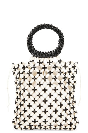 8 Other Reasons Beaded Top Handle Tote Bag in Ivory & Black