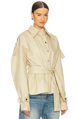 AAIZEL Puffy Sleeve Belted Jacket in Tan