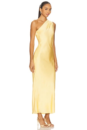 Alejandra Alonso Rojas One Shoulder Dress With Cape in Yellow