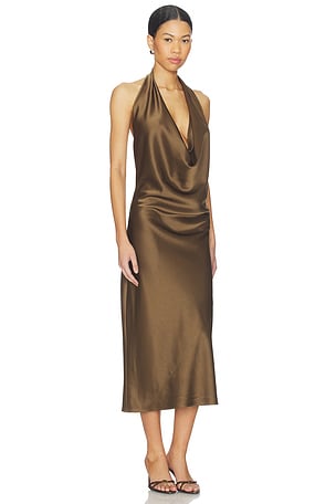 Alejandra Alonso Rojas Draped Halter Dress in Dark Green