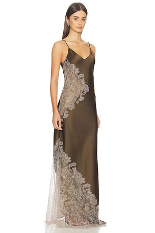 Alejandra Alonso Rojas Amal Gown With Lace Combo in Olive