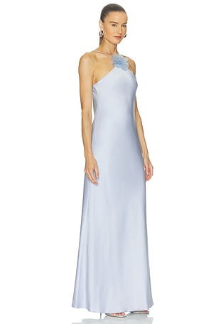 Alejandra Alonso Rojas Halter Slip Gown With Flower in Baby Blue