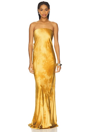 Alejandra Alonso Rojas Bustier Bow Gown in Metallic Gold