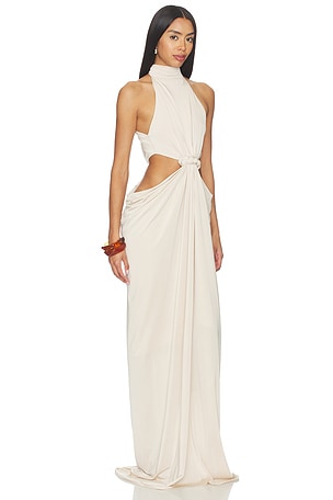 AWAVE Studio Halter Neck Cut Out Long Dress in Beige