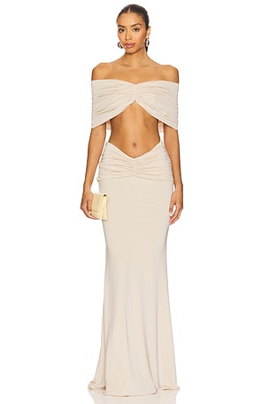 Drop Shoulder Top And Draped Long Skirt Set AWAVE Studio