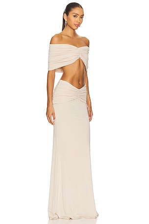 AWAVE Studio Drop Shoulder Top And Draped Long Skirt Set in Cream