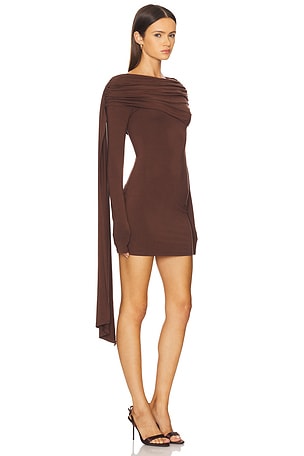 ALL THE WAYS Beatriz Drape Mini Dress in Brown. Size XXS. Also