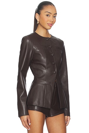 ALL THE WAYS Vandellia Faux Leather Blazer in Chocolate