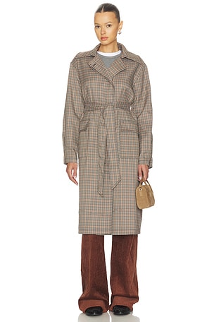 ALL THE WAYS Starling Trench Coat in Brown Plaid in Brown. Size XXS. Also
