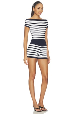 ALL THE WAYS Gianna Knit Short Set in Navy,White