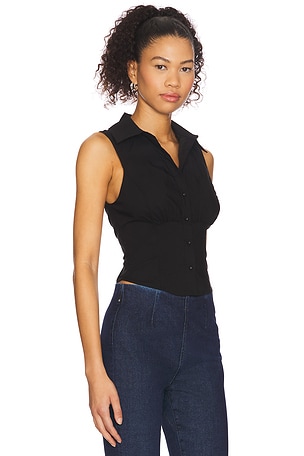 ALL THE WAYS Pattie Button Up Top in Black
