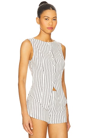 ALL THE WAYS Alerie Button Front Top in Black,White