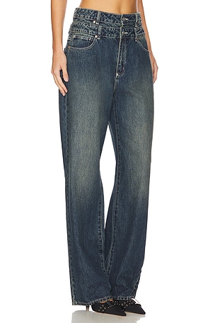 Abrand Carrie Straight Leg Jeans in Denim-Dark