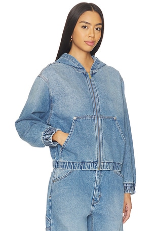 Abrand Hooded Bomber Jacket in Blue. Size XS. Also