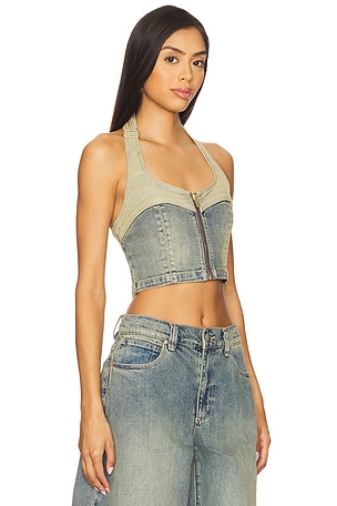Abrand Roxie Denim Halter Top in Blue