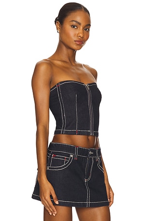 Abrand Cameron Denim Bustier in Navy