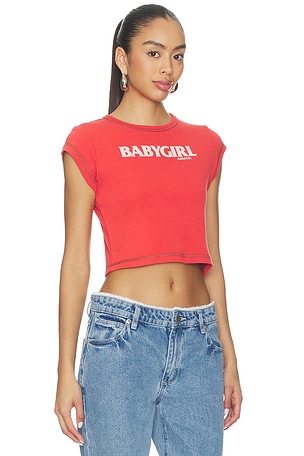 Abrand Babygirl Rib Cropped Tee in Red