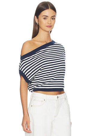 Abrand Cold Shoulder Knit Top in Navy