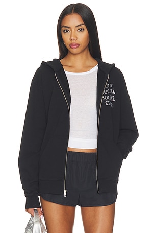 Anti Social Social Club Rhinestone Zip Up Hoodie in Black