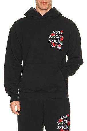 Anti Social Social Club Embroidered Rose Kkotch Hoodie in Black
