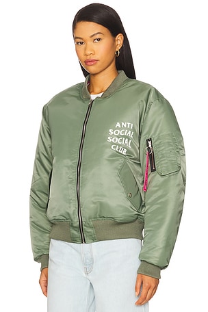 Anti Social Social Club Welcome To The Club MA-1 Jacket in Green