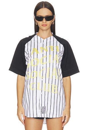 Anti Social Social Club Pinstriped Baseball Jersey in Black