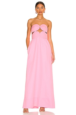 ADRIANA DEGREAS Solid Strapless Matelasse Long Dress in Pink | REVOLVE