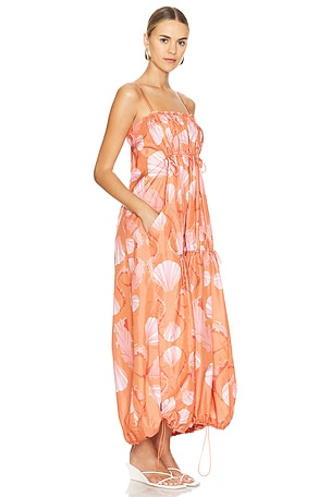 ADRIANA DEGREAS Seashell Frilled Long Dress in Coral