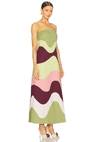 ADRIANA DEGREAS Giardino Strapless Long Dress in Green,Burgundy