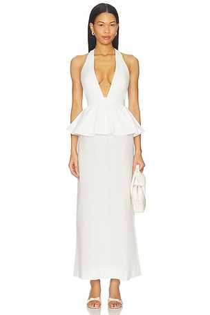Solid Deep-V Peplum Maxi Dress ADRIANA DEGREAS