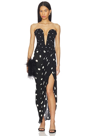 Polka Dot Strapless Midi Dress ADRIANA DEGREAS