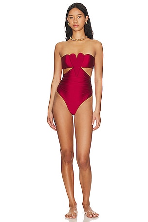 Solid Heart Frilled Halterneck One Piece ADRIANA DEGREAS